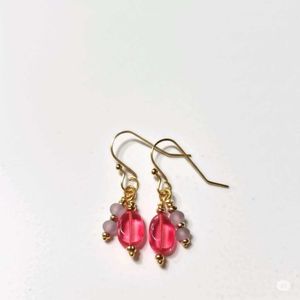 Pink Beaded Dangle Earrings