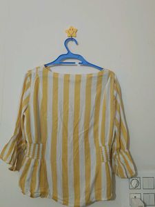 DNMX | Striped V-neck Top | Yellow-White Stripes