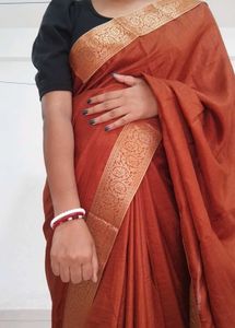 Rust Colour Saree with Gold Border