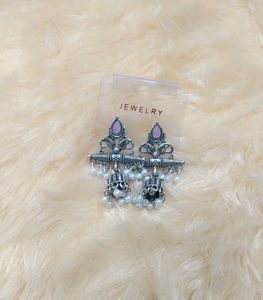 Silver Jhumka Earrings with Pearls