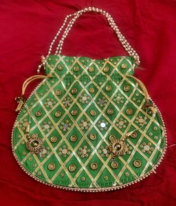 Mirror Worked Green Potli