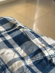 Blue and White Plaid Flannel Shirt