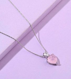 Pink Heart Crystal Silver Chain Pendant