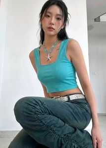 Blue Sleeveless Crop Top