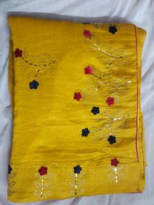Fancy Yellow 💛 Saree With Red Blouse