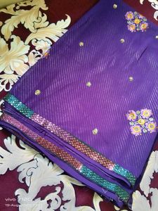 Purple Georgette Embroidery Saree