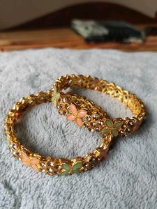 Fancy Stonework Metal Bangle Pair