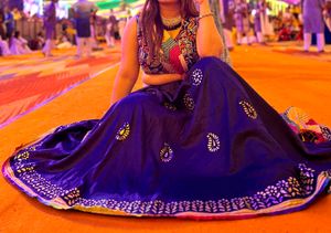 Navy Blue Ghaghra,Blouse,Multi Color Duppa