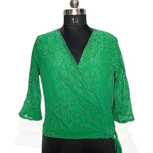 Green Lace Wrap Top