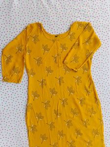 Yellow Leaf Print Kurti