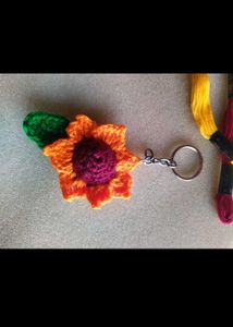 Orange Crochet Coasters (Set of 4) with keychain