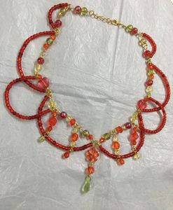 Fairy Red &amp; Green Beaded Loop Necklace