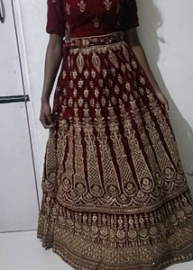 Maroon Velvet Lehenga Choli