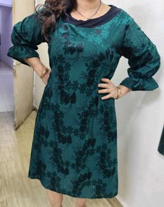 Emerald Bottle Green Floral Dress