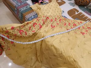 Beige Embroidered And Stone Work Gown Cotton Silk