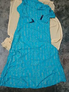 Teal &amp; Gold Print Kurti Dress