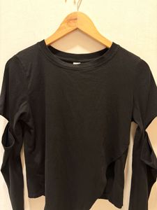 Cutout Sleeve Asymmetric Hem Top