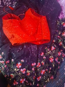 Black ND Red Sequin Saree