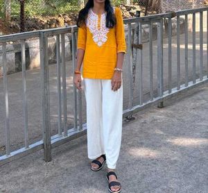 Embroidery Yellow Short Kurti