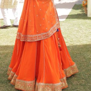 Orange 7 meter gher lehenga //size M To XXL