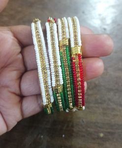 Green ,Red And  White Beads Bangles Pack Of Bangle