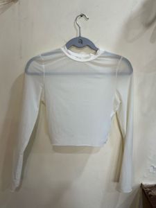 White Sheer/ Mesh Long Sleeve Top
