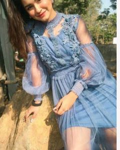 Elegant Blue Floral Lace Mini Dress