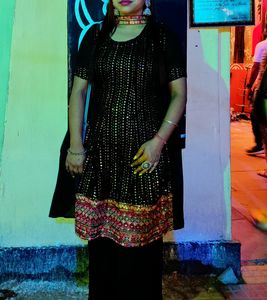 Black Suit With Plazzo    (FREE EARING)