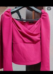 Pink Off-Shoulder Long Sleeve Top