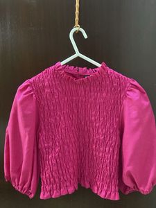 H&M Pink Smocked Puff Sleeve Top