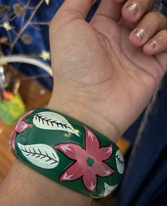Hand Painted Green Floral Bangle