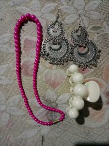 Jewelry Set: Earrings, Necklace &amp; Hair Clip