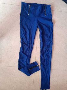 Blue Zipper Detail Pants