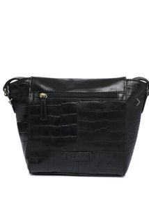 Black Textured Leather Sling Bag
