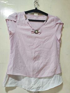 Pink Bow Accent Top