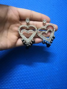 Double Heart White Stone Earrings| Hangings