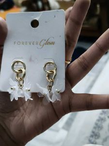 Forever Glam Gold &amp; White Drop Earrings