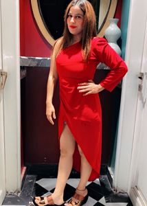 Red One-Shoulder Midi Dress