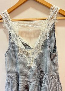 Beautiful Striped Lace Trim Top