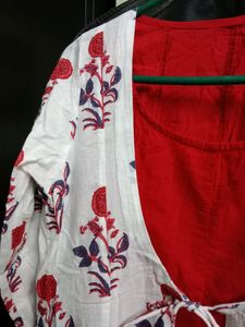 Floral Print Red &amp; White Tunic With Jacket
