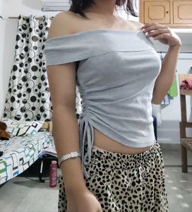 Gray Off-the-Shoulder Top