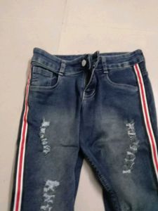 Distressed Jeans with Stripe