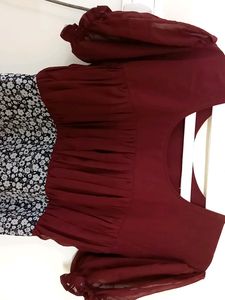 Meroon With Black Floral Dress