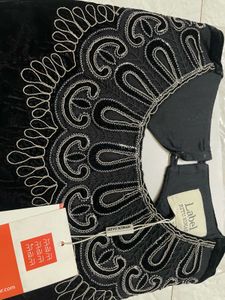 Label Ritu Kumar Black Floral Embroidered Velvet S