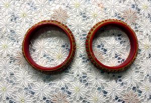 RED &amp; GOLD BEADED BANGLES