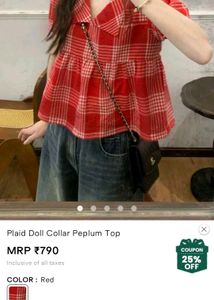 Red Plaid Peplum Tops