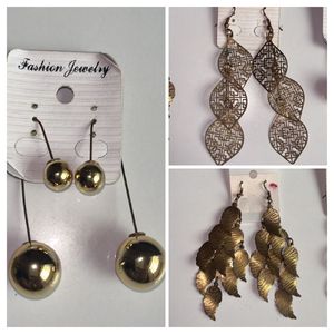 Set Of 3 Golden  Earrings