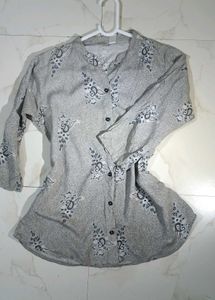 Gray Floral Button-Up Top