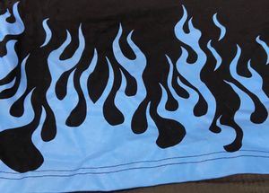 Black Crop Top with Y2K Blue Flame Print