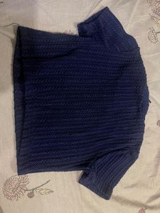 Blue Textured Crop Top